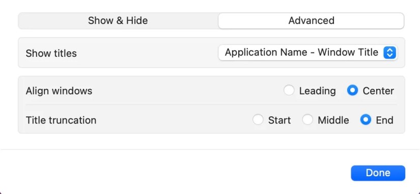 Configuring the window title under AltTab preferences.