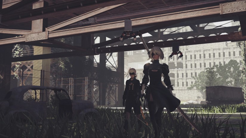 The beautiful environments of NieR Automata and main characters 2B and 9S.
