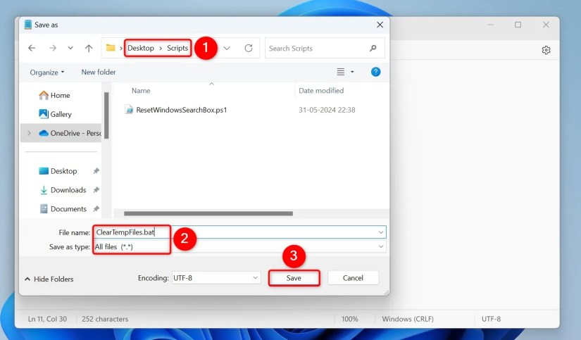 Notepad&rsquo;s &ldquo;Save As&rdquo; window.