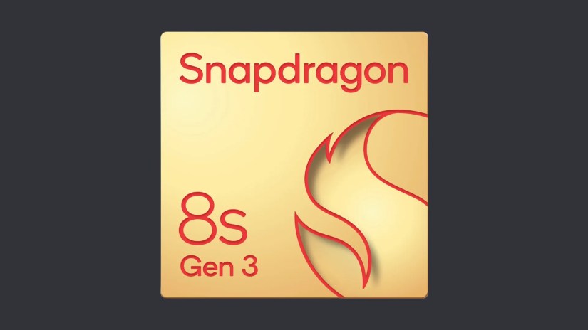 Official mascot of the Snapdragon 8s Gen 3 chipset over a plain gray background.