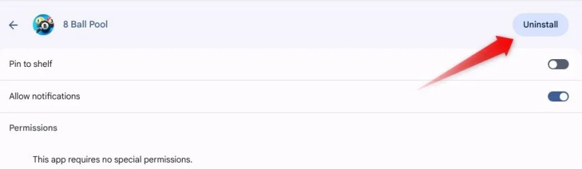 Uninstalling a game on a Chromebook.