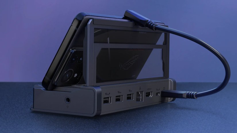View of the ASUS ROG Bulwark Dock&rsquo;s rear I/O.