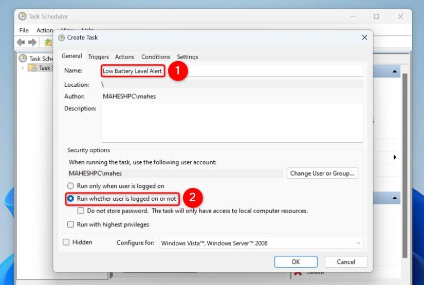 Two options highlighted on the &ldquo;Create Task&rdquo; window.