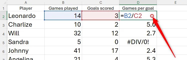 A dependent cell in Excel is double-clicked to activate its edit mode.