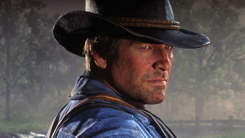 Arthur Morgan looking back over shoulder in Red Dead Redemption 2.