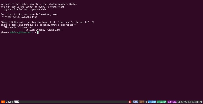 Byodu terminal multiplexer running on Ubuntu in WSL.