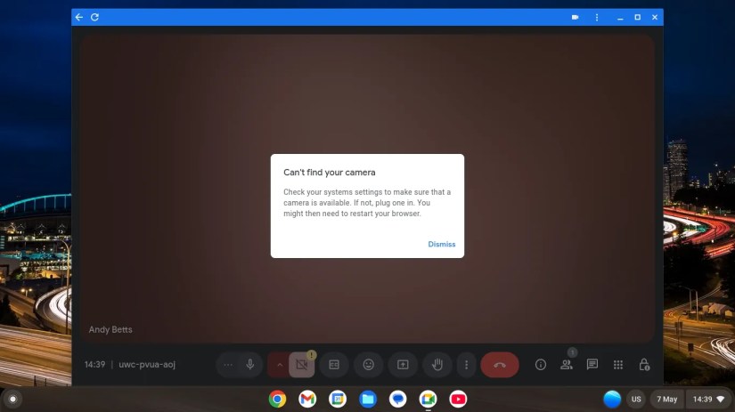 Cant find camera error in ChromeOS Flex.