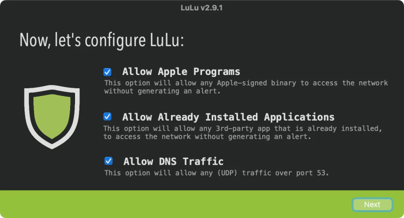 LuLu software firewall setup screen.