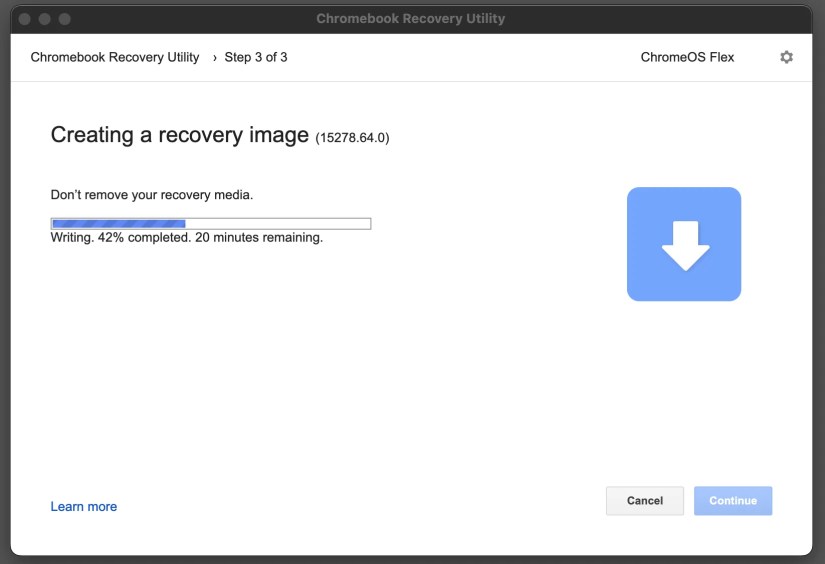 Copying the recovery image to the USB drive.