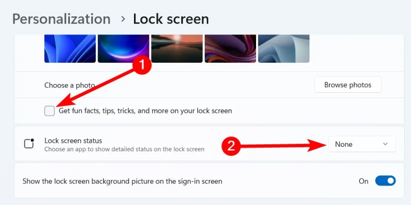 Disabling Lock Screen ads Windows 11.