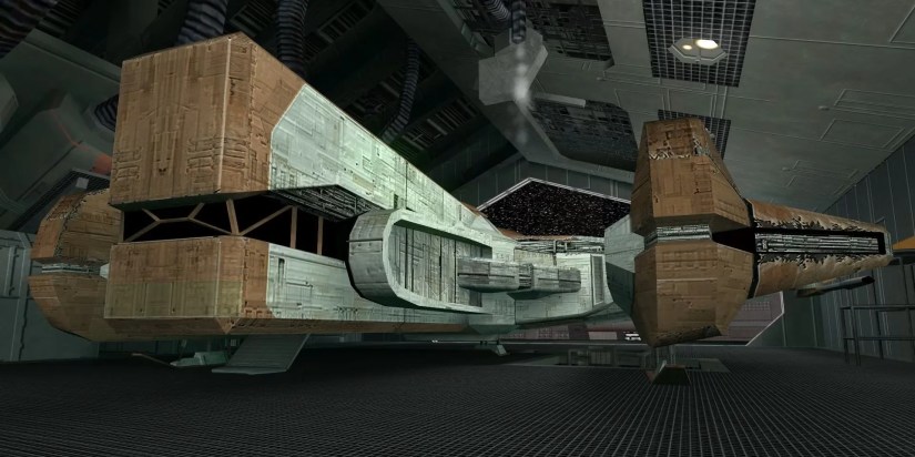 A screenshot of the Ebon Hawk from the game Star Wars: Knights of the Old Republic.
