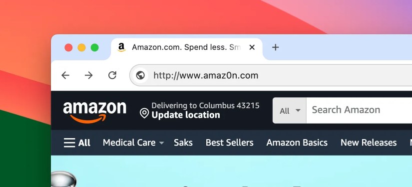 An amazon clone with a typo in the URL.