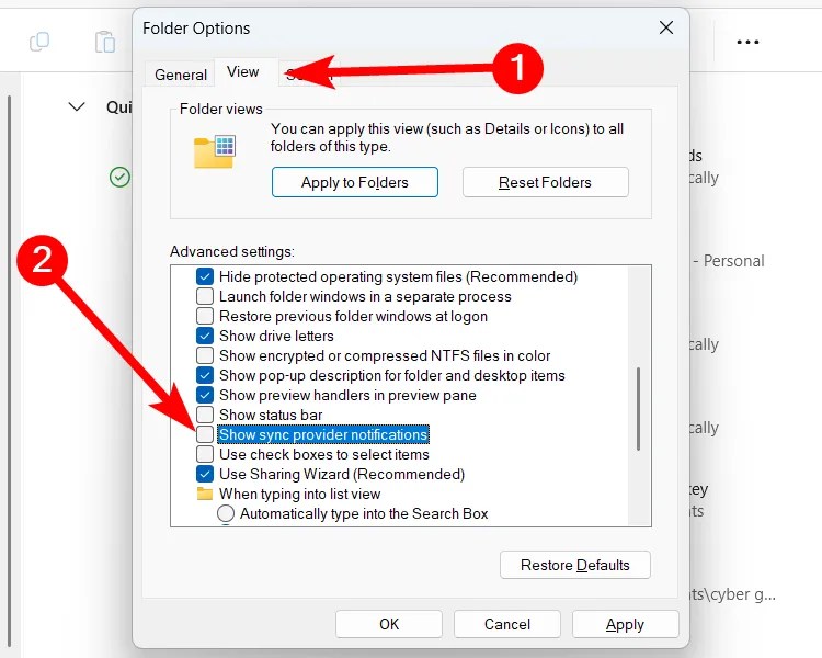 Disabling File Explorer ads on Windows 11.