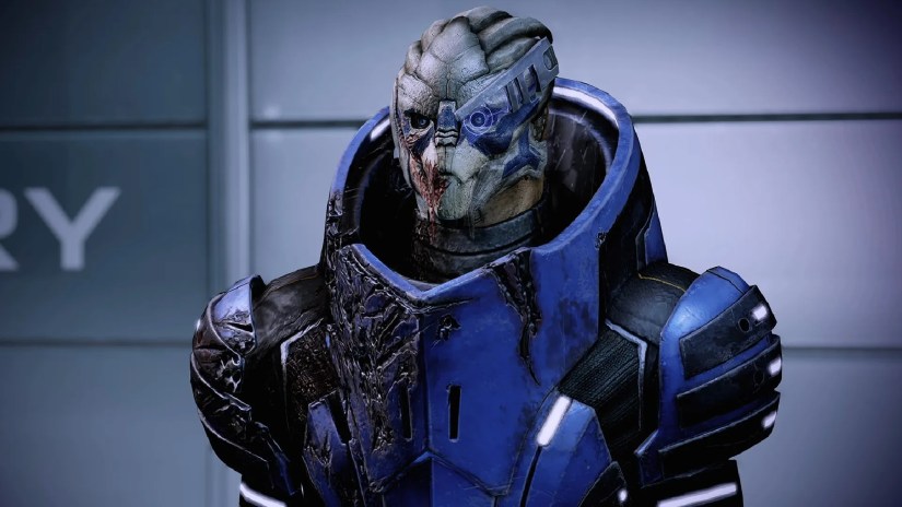 Garrus standing with a few injuries after recruiting him in Mass Effect Legendary Edition