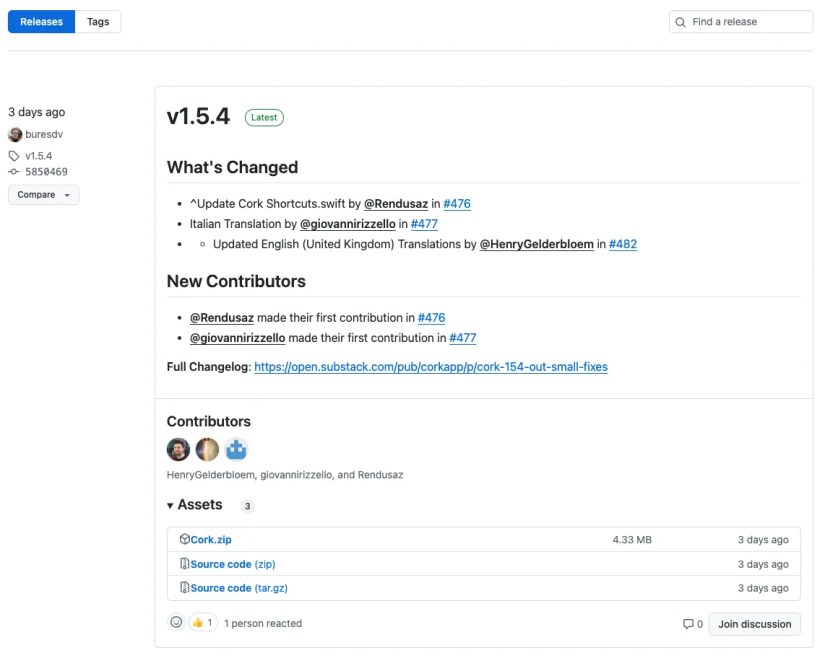 An example GitHub releases page shows details of a specific software version and links to download the packaged app.