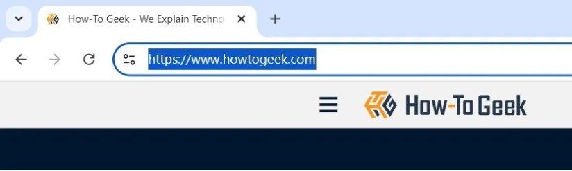 The How-To Geek URL selected in Google Chrome.