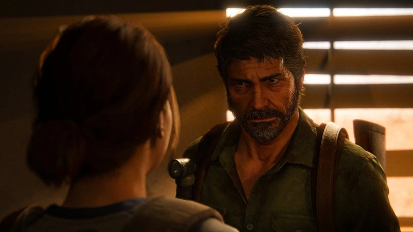 Joel talking to Ellie in  The Last of Us Part II.