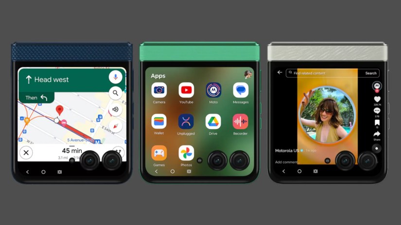 Pictures of the Hello UI user interface on the cover screen of the Moto Razr 2025.