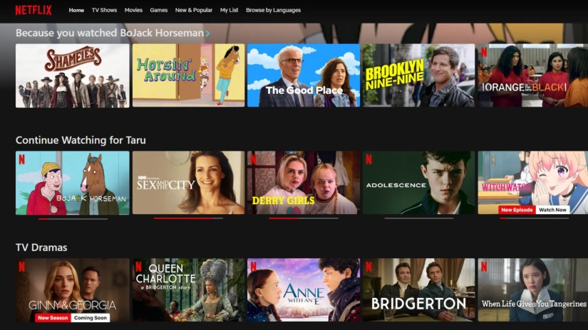 Netflix Homepage setup and its cluttered user interface.