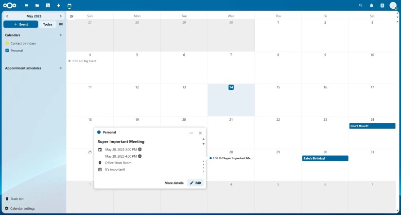 Nextcloud calendar screen