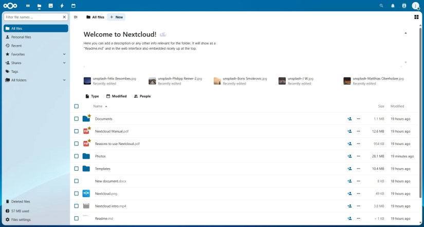 Nextcloud files main screen