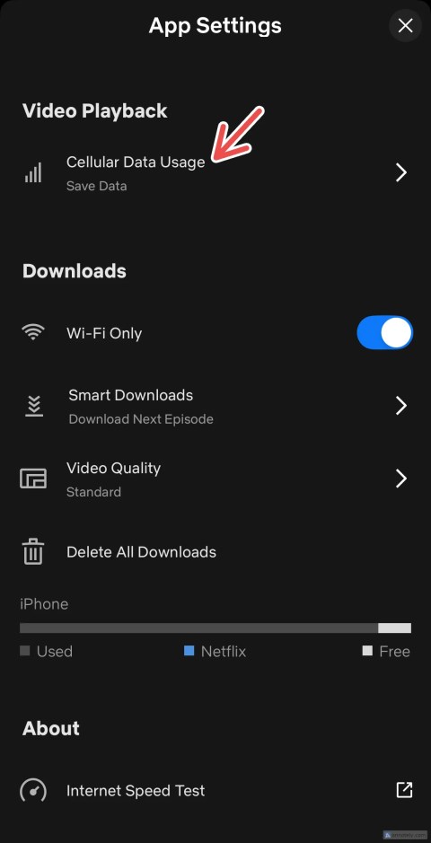 Video Playback settings for cellular data usage on the Netflix mobile app.