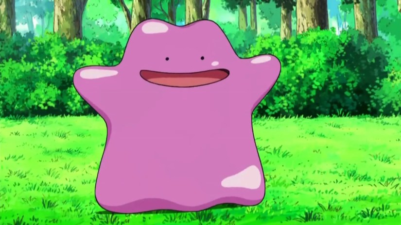 The Pokémon Ditto as it appears in the Pokémon anime.