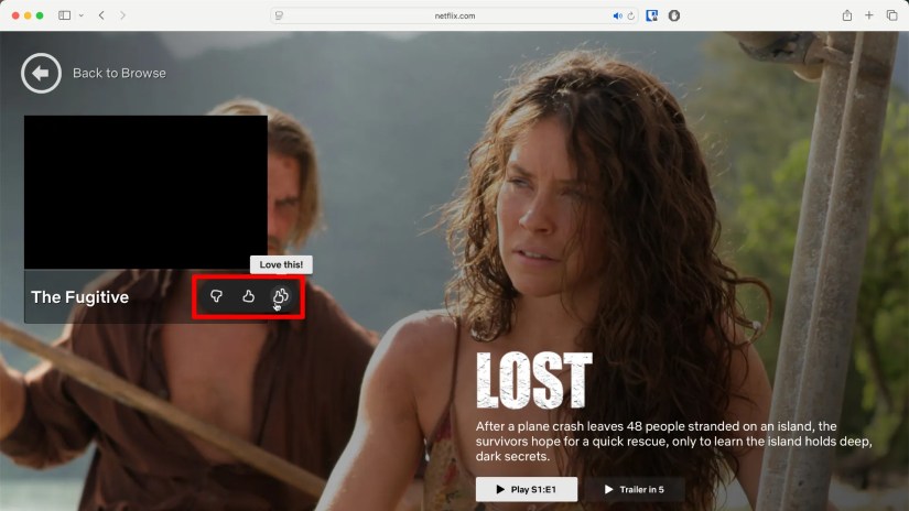 Rating option for Netflix in web browser.