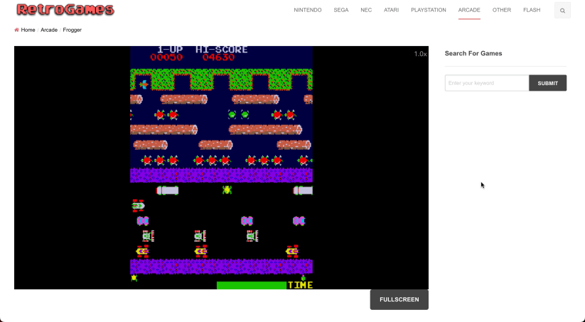 RetroGames wesbite with Frogger.