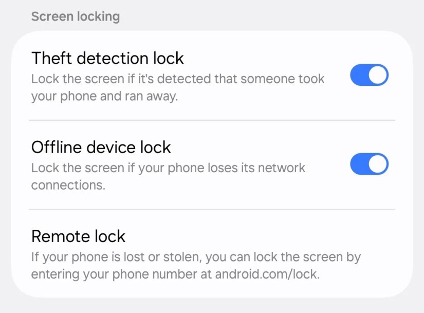 Samsung Theft detection lock toggle