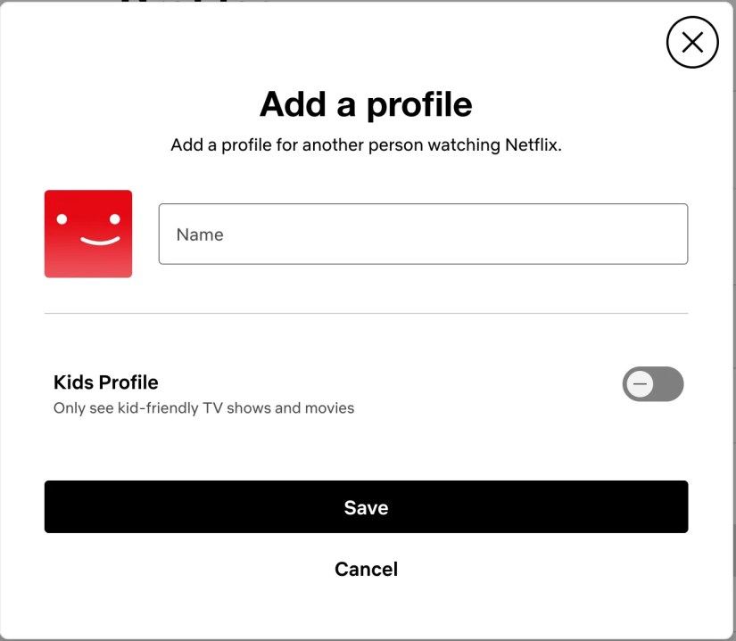 Creating a new profile on Netflix.