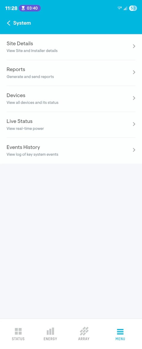System details in the Enphase Enlighten Android app.