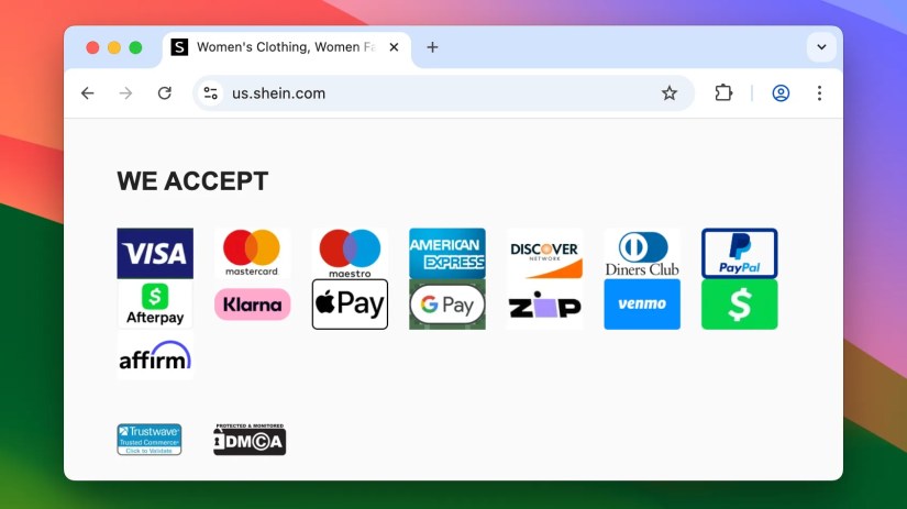 legitimate payment modes offered by shein.