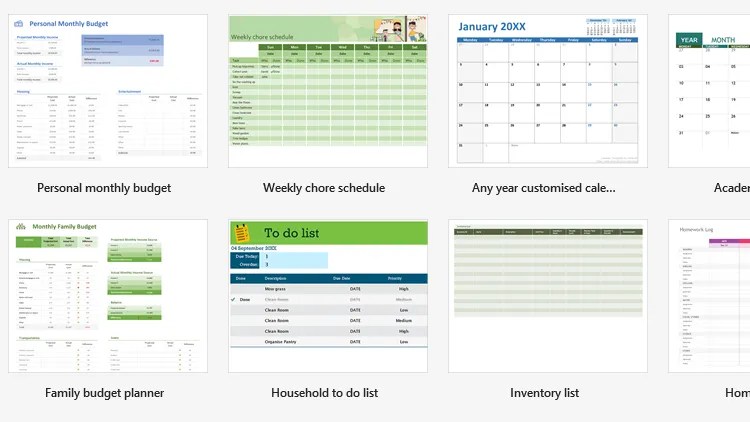 Some Microsoft Excel templates available to Microsoft 365 customers.