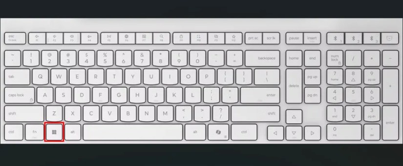 White keyboard with red boxes highlighting the Super key.