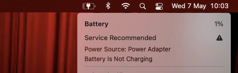 The dead battery warning on a MacBook.
