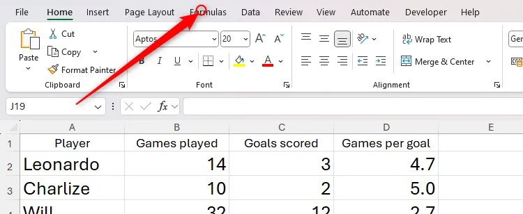 The Excel ribbon with an arrow indicating where to double-click.