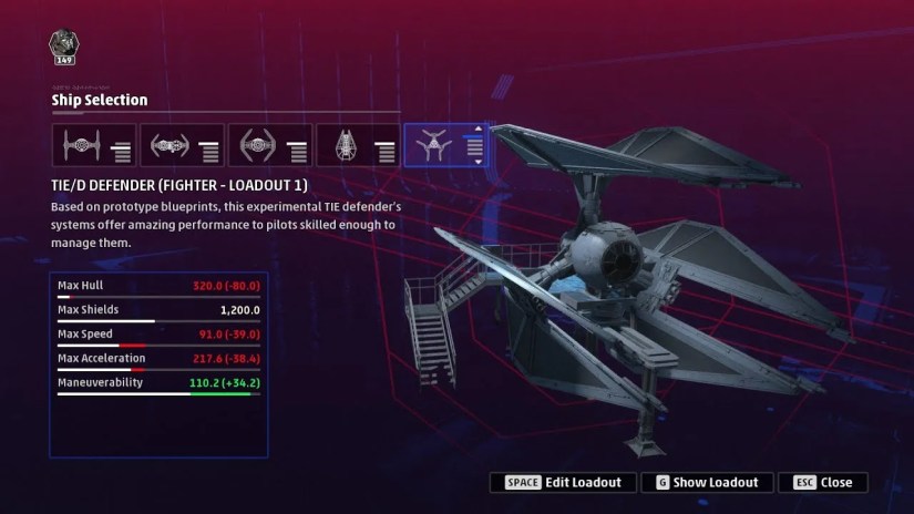 A screenshot from the game Star Wars Squadrons.