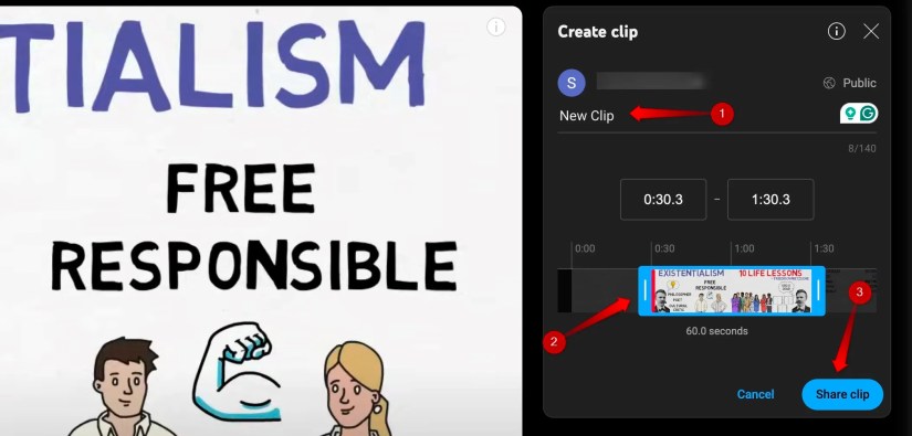 Cutting and sharing a clip from a YouTube video.