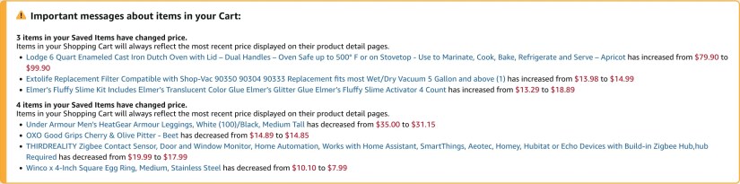 Amazon cart price history