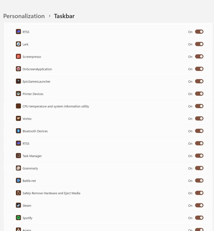 Numerous apps for the system tray Taskbar icon.