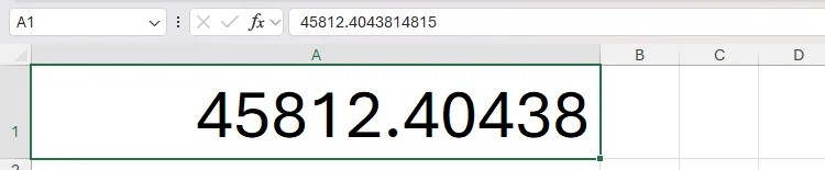 A serial number in Excel representing a date and time.
