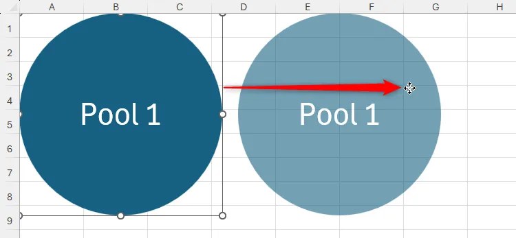 A shape being duplicated in Microsoft Excel through a right-click action.