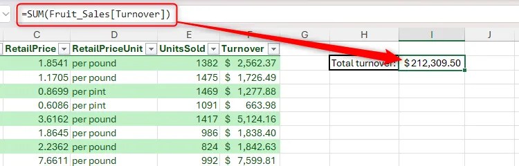 A structured reference in Excel containing a table name and a column name in square brackets.