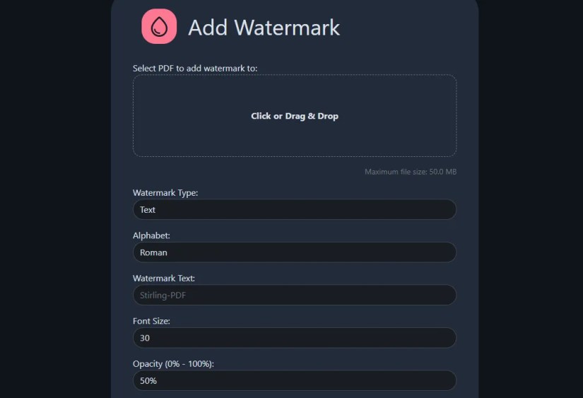 Adding watermark with various customization in Stirling-PDF.