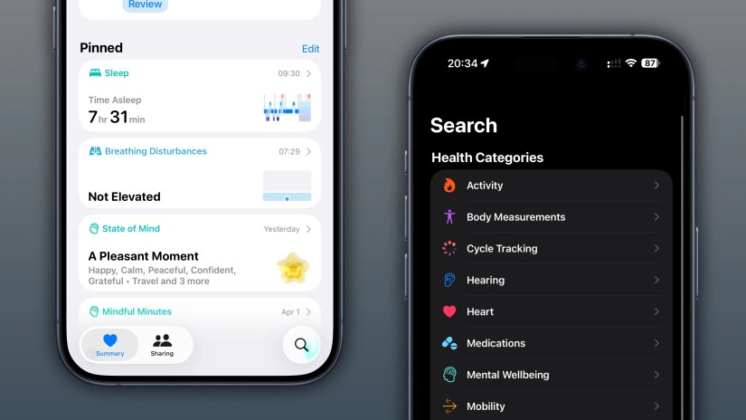 Two framed iPhone screenshots showcasing the Health app on iOS 26.