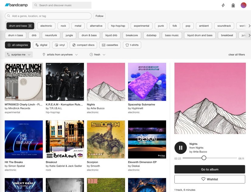 Bandcamp&rsquo;s discover page.