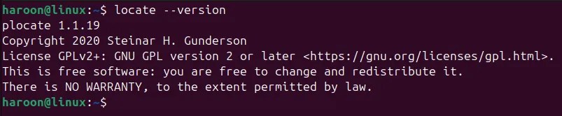 Checking the version of locate command line tool on Ubuntu terminal.