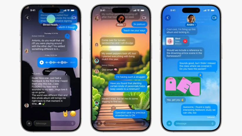 Screengrabs of the custom backgrounds feature in the Apple Messages app.