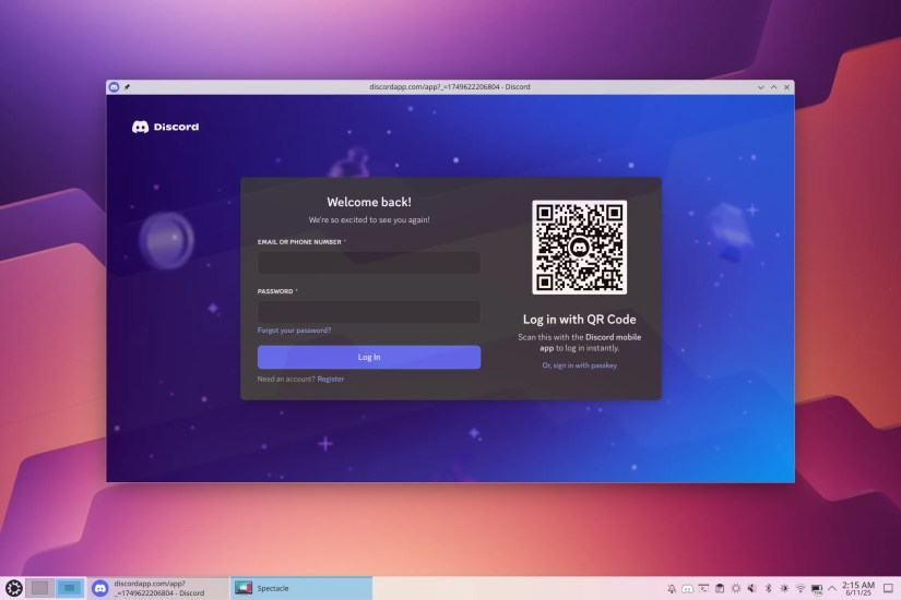 The Discord signin page on Kubuntu.